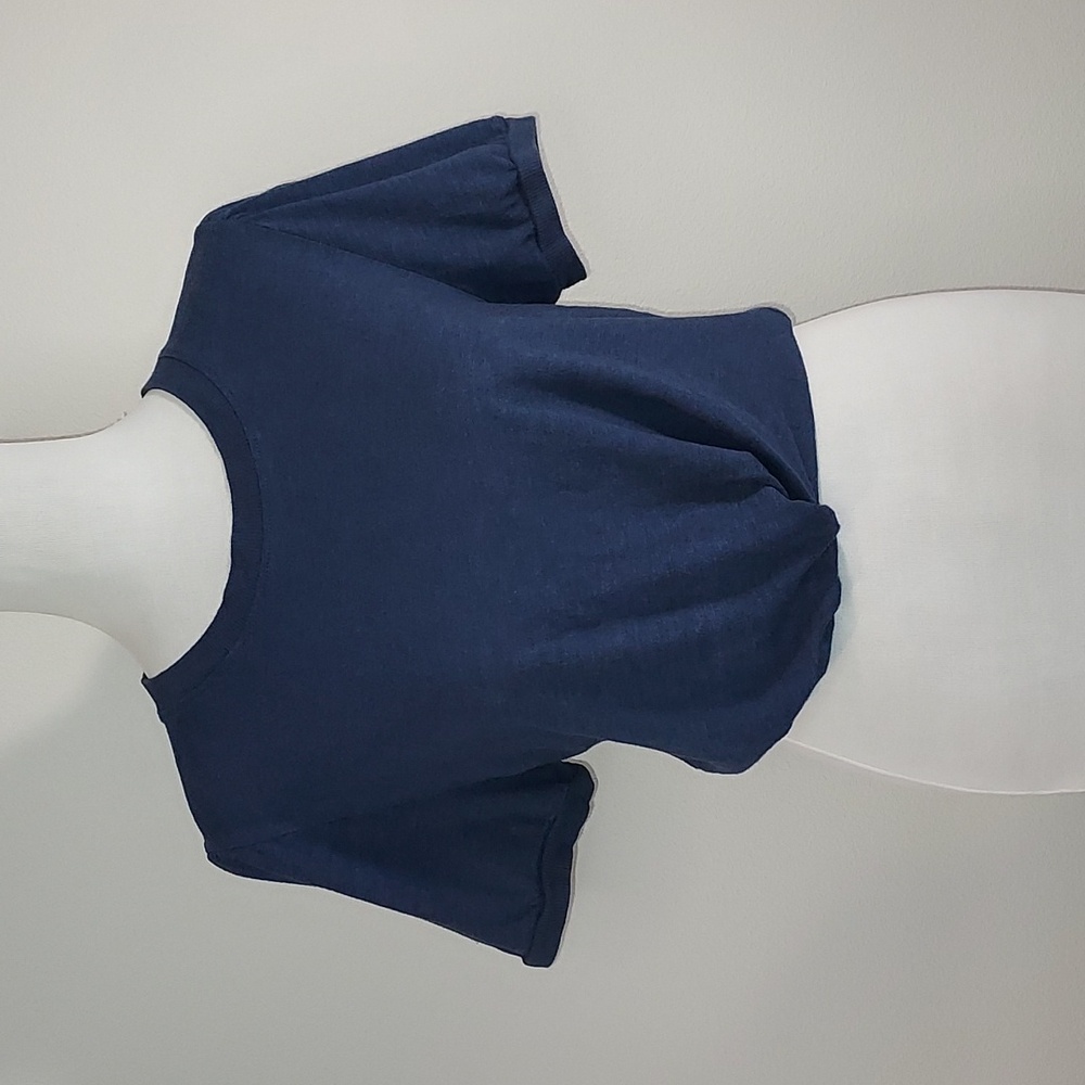 SO Navy Blue Cropped Short Sleeve Crew Neck Basic T-Shirt Size Large